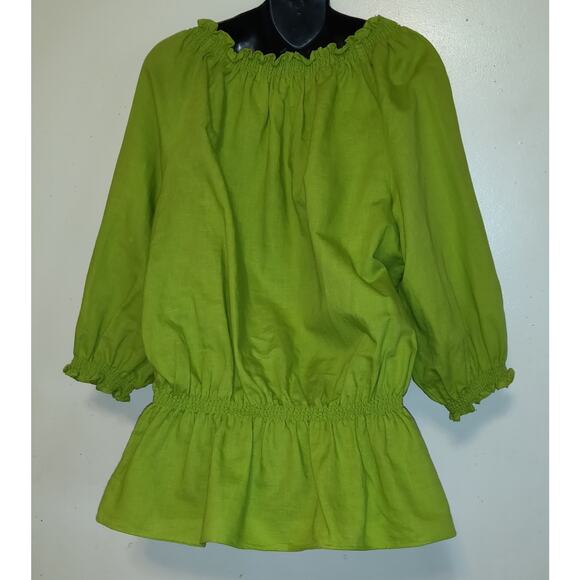 Lime Green Linen Blend Top Women's Blouse 2X Embroidered Tassels Boho Festival - Picture 9 of 16